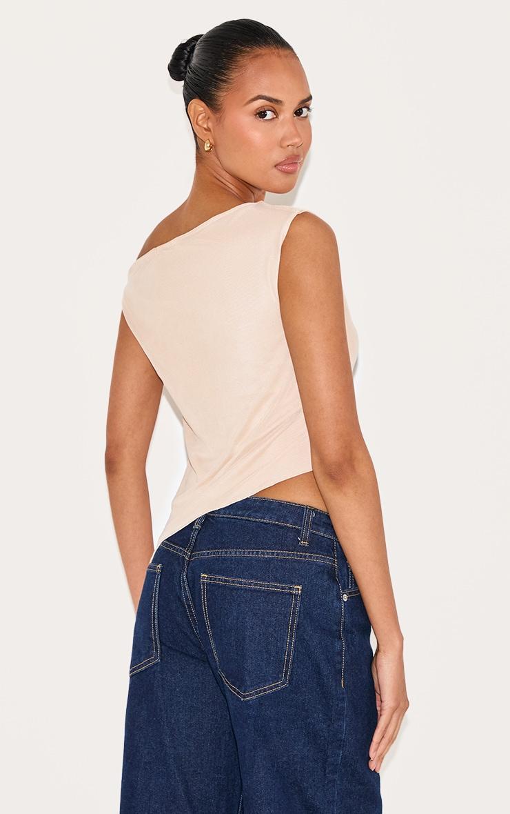  Almond Asymmetric Neck Mesh Top Product Image