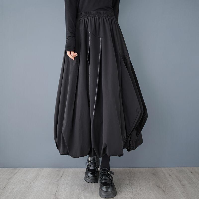 High Rise Plain Midi A-Line Skirt Product Image