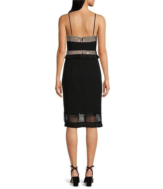 Adrianna by Adrianna Papell Crepe Metallic Net Fringe Square Neck Sleeveless Dress Product Image