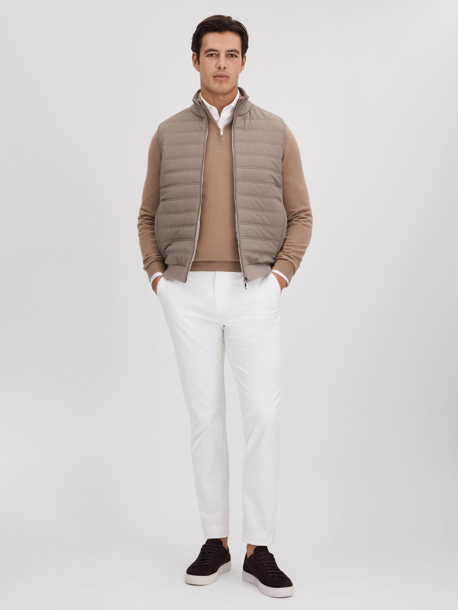 Hybrid Quilt and Knit Zip-Through Gilet in Mink Product Image