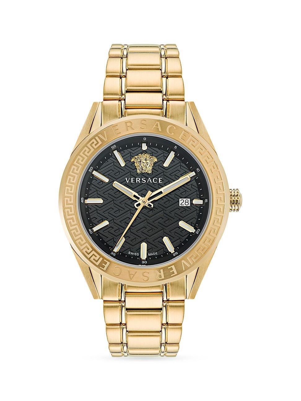 Versace Mens V-Code Analog Two Tone Stainless Steel Blue Dial Watch Product Image