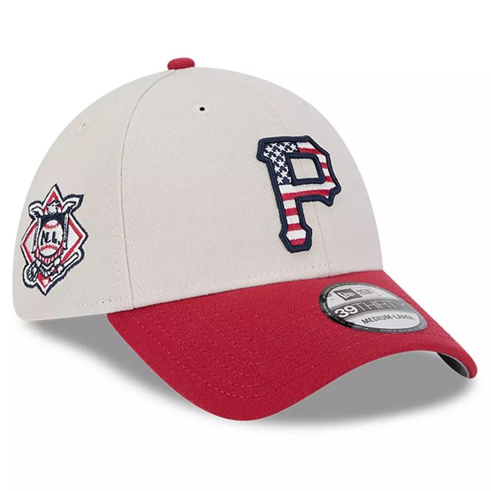Men's New Era  Khaki/Red Pittsburgh Pirates 2024 Fourth of July 39THIRTY Flex Hat, Size: Small/Medium, Beig K Product Image
