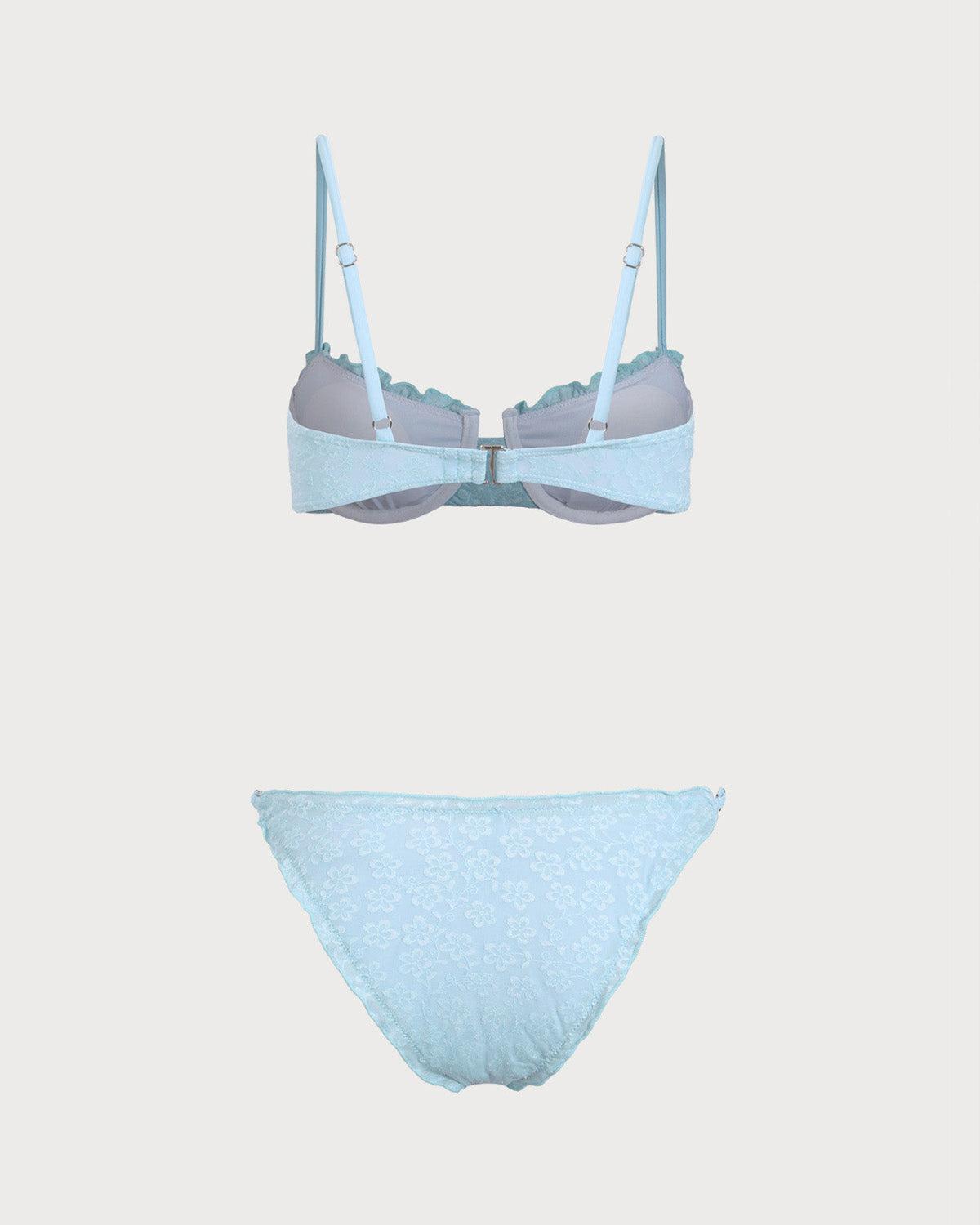 Blue Ruffle Floral Underwire Bikini Set Product Image