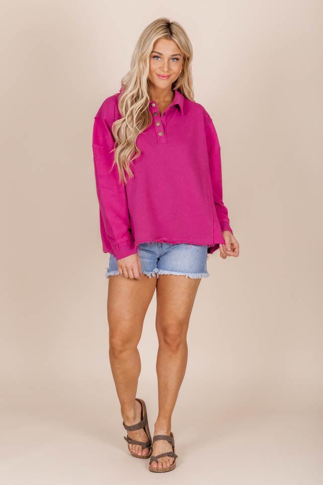 All You Can See Magenta Raw Hem Pullover FINAL SALE Product Image