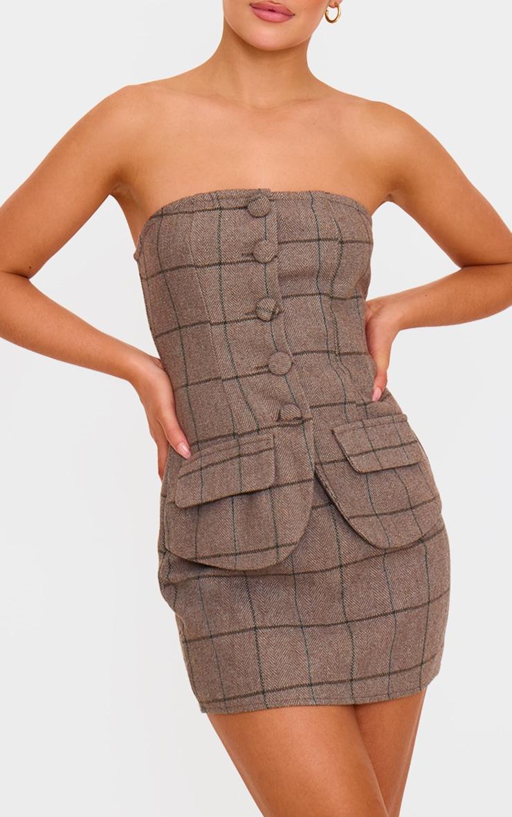 Grey Twill Bandeau Vest Detail Bodycon Dress Product Image