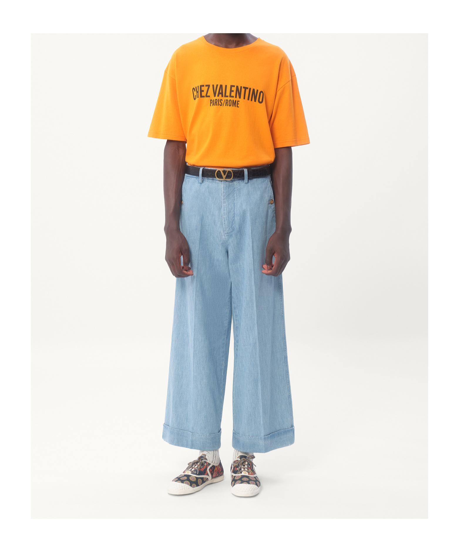 VALENTINO Cotton T-shirt With Chez Print In Orange Product Image