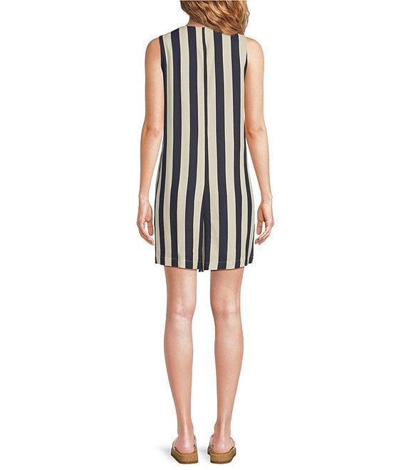 Every Stripe Linen Blend Round Neck Sleeveless Romper Product Image