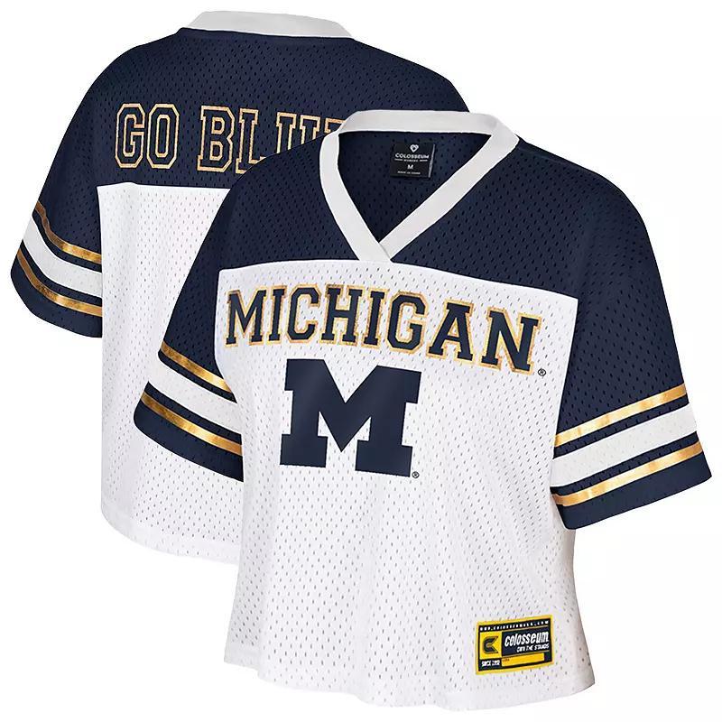 Women's Colosseum White Michigan Wolverines Treasure Cropped Football Jersey,  Product Image