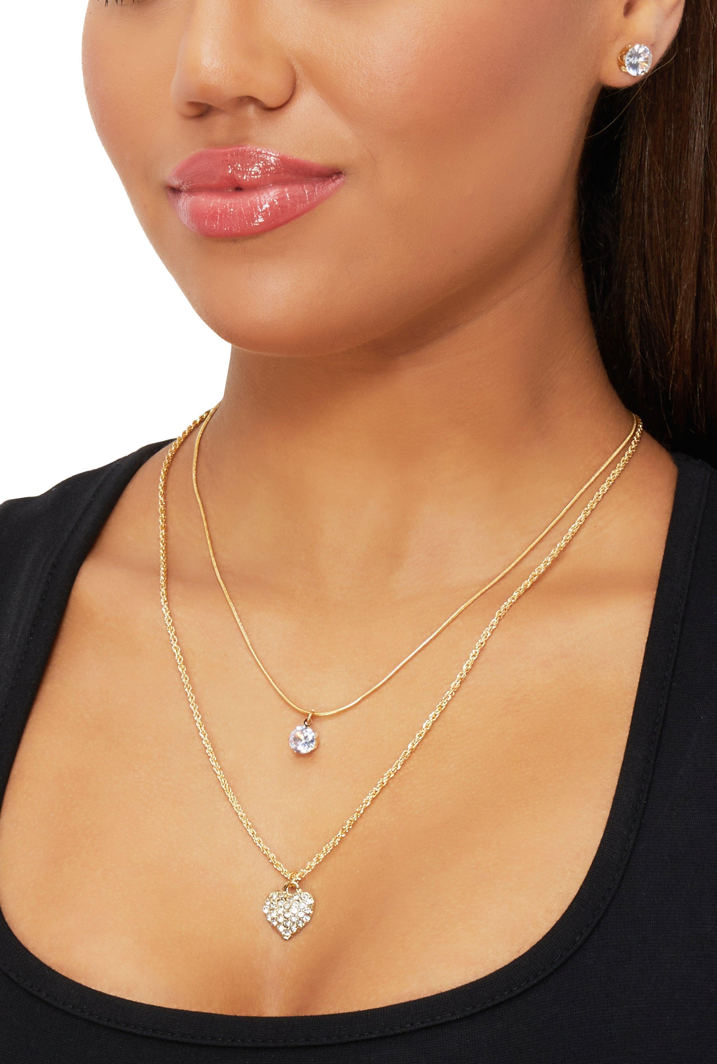 Womens Crown Heart Lip Charm Layered Necklace with Ring Trio Set Product Image