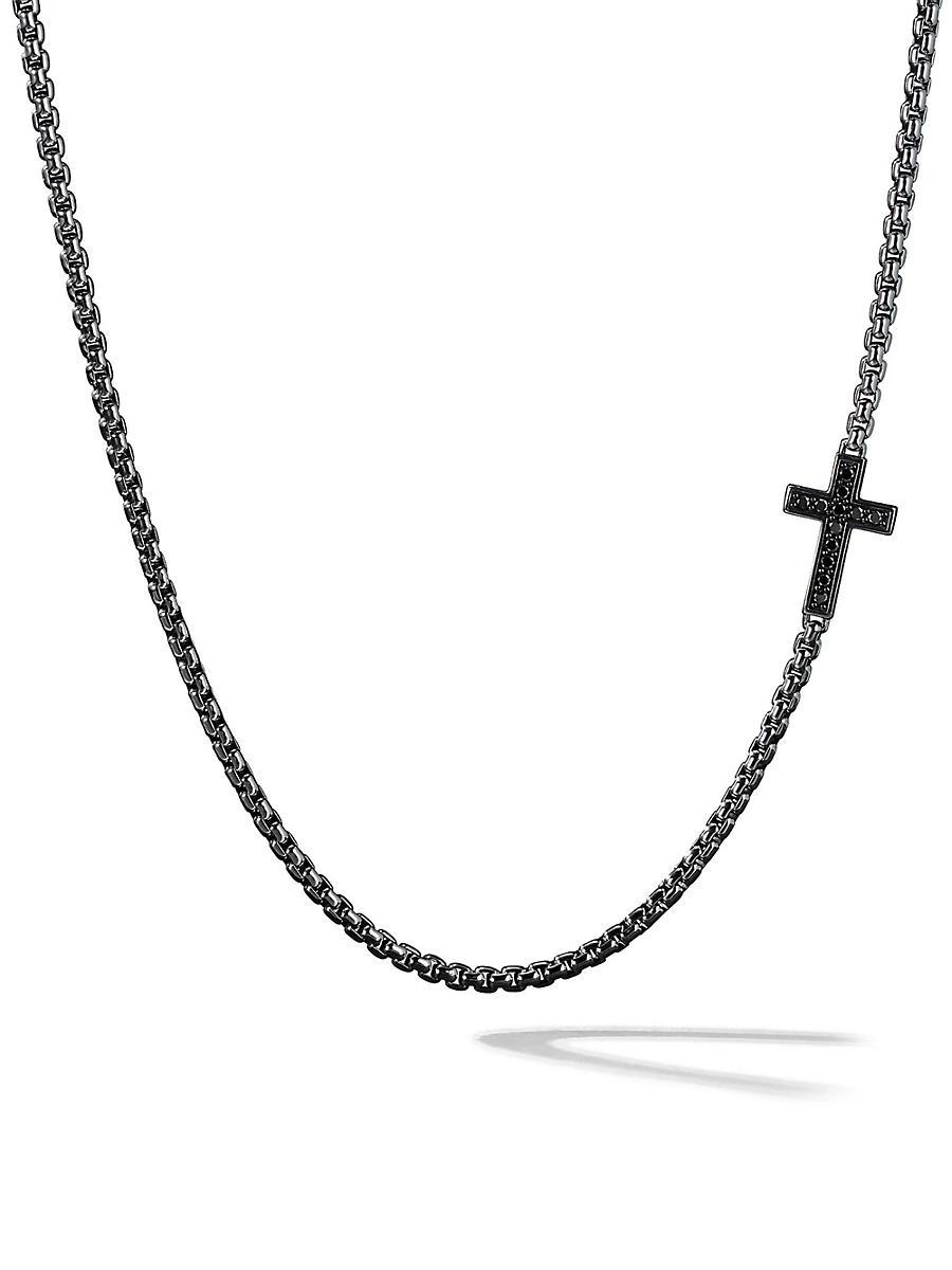 Mens Streamline Cross Station Necklace in Sterling Silver Product Image