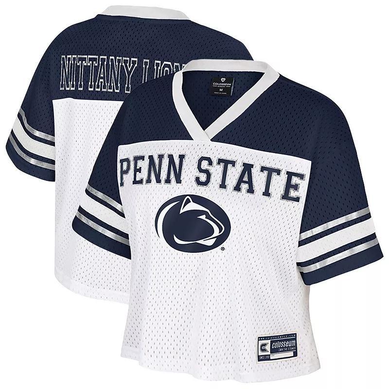 Women's Colosseum  White Penn State Nittany Lions Treasure Cropped Football Jersey, Size: XXL Product Image