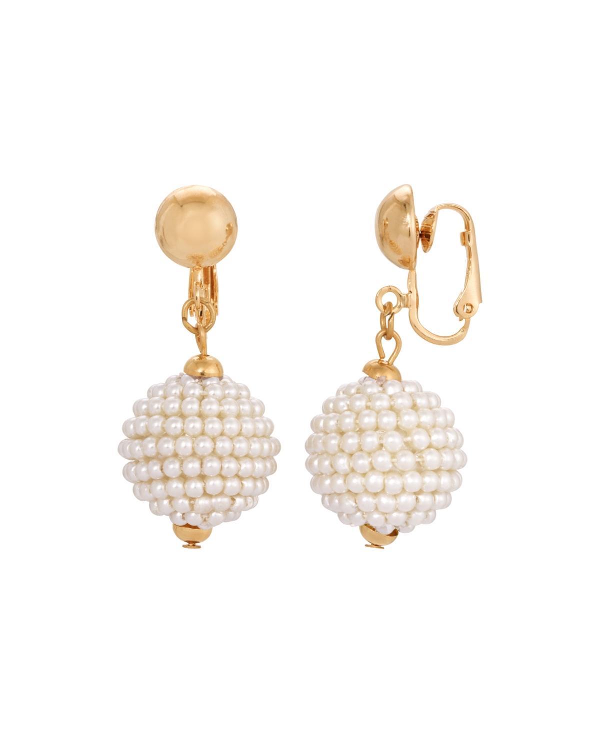 1928 Gold Tone Faux Pearl Round Clip-On Earrings, Womens, White Product Image