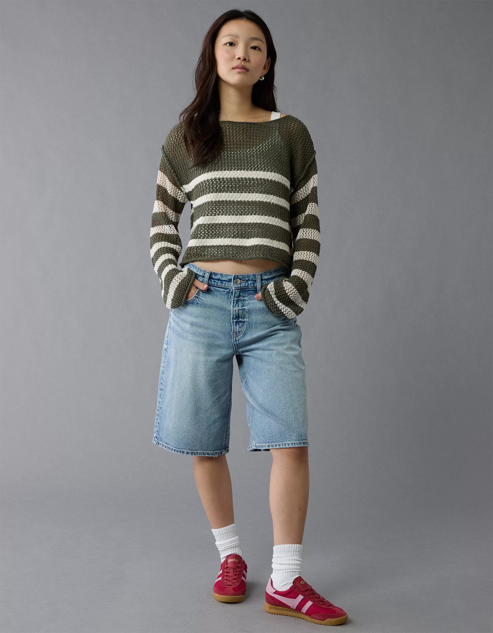 AE Off The Shoulder Crochet Sweater Product Image