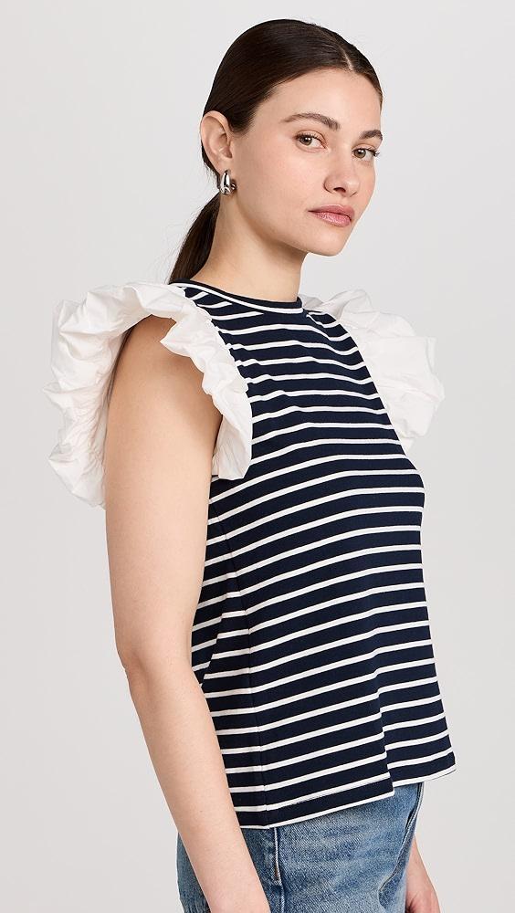 English Factory Stripe Knit with Poplin Puff Sleeve Top | Shopbop Product Image