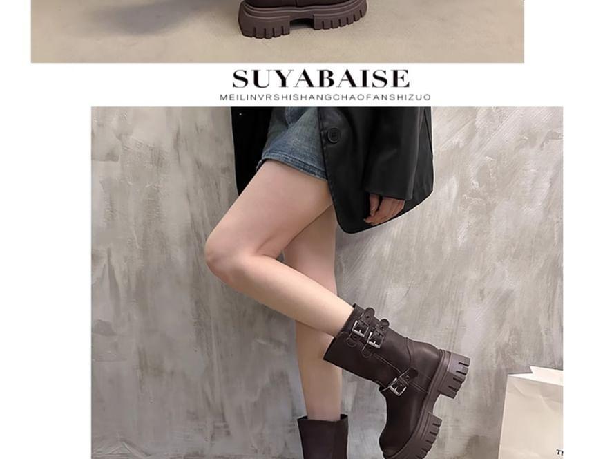 Platform Plain Buckled Short Boots Product Image