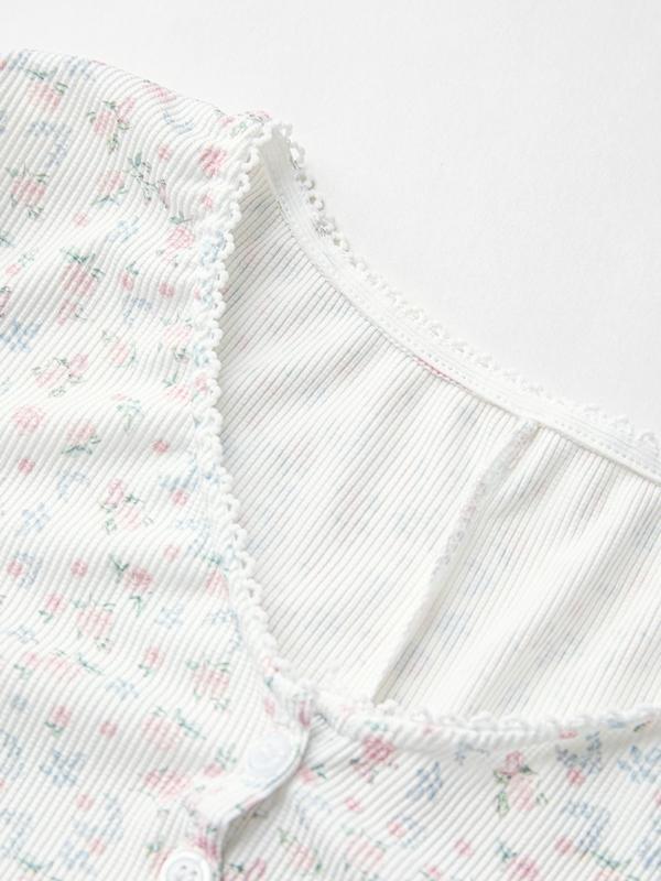 Disty Floral V Neck Breasted Romper Lounge Set Product Image