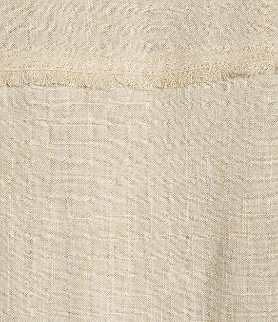 Multiples Solid Linen-Blend Stand Collar Long Roll-Tab Sleeve Button-Front Fitted Coordinating Shirt Product Image