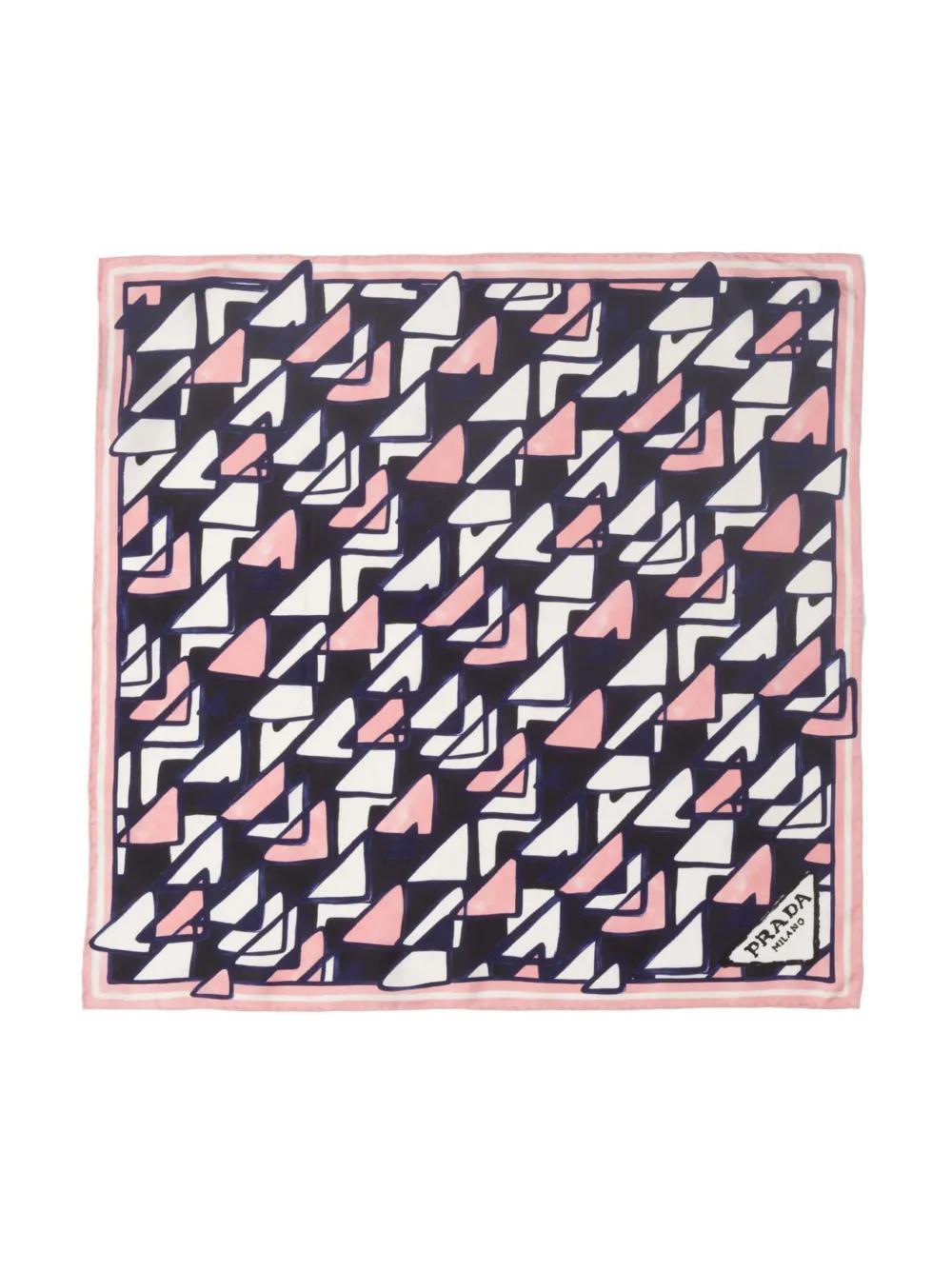 PRADA Silk Triangle Print Skinny Scarf In Pink Multi Product Image