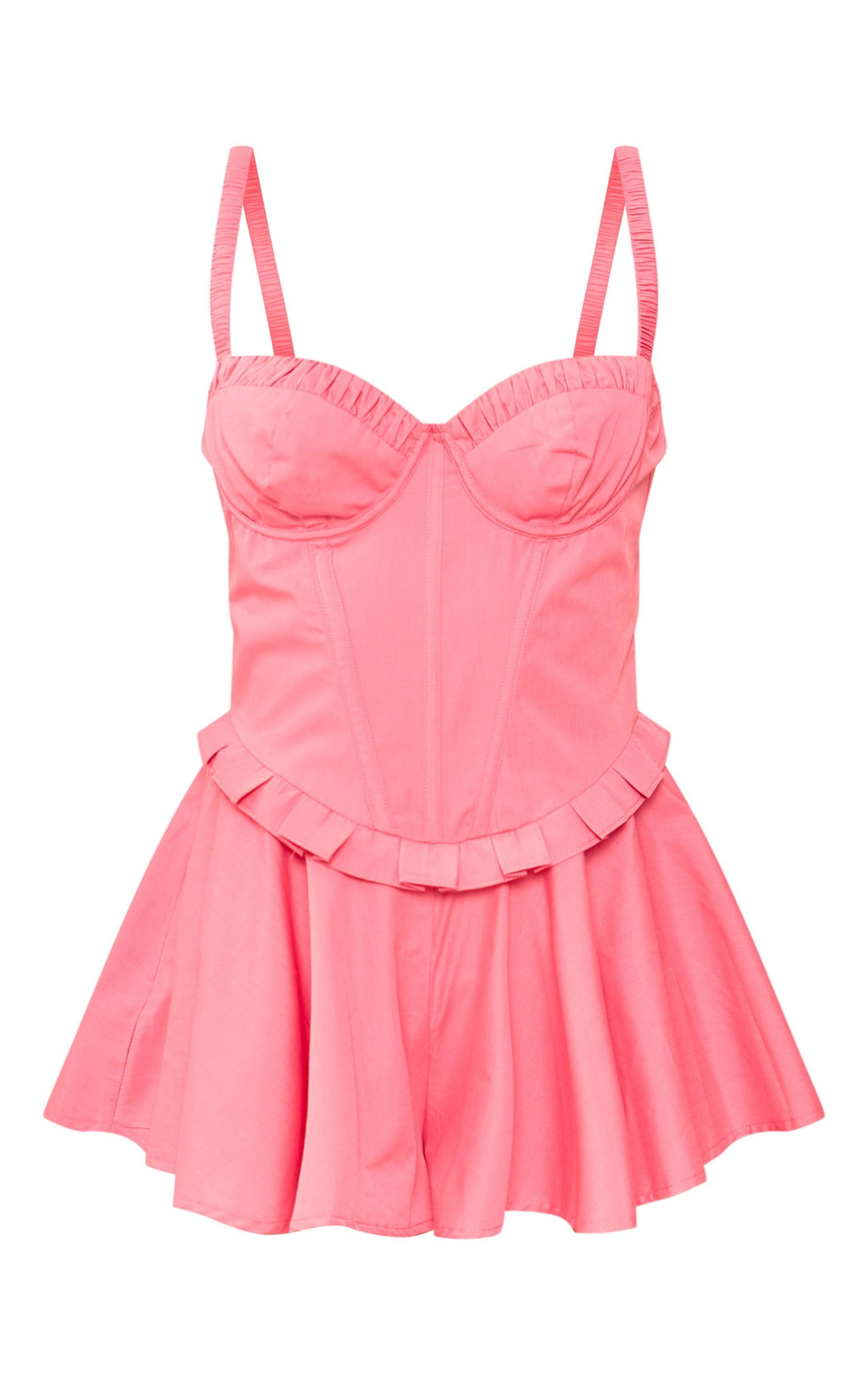 Pink Woven Corset Detail Floaty Romper Product Image