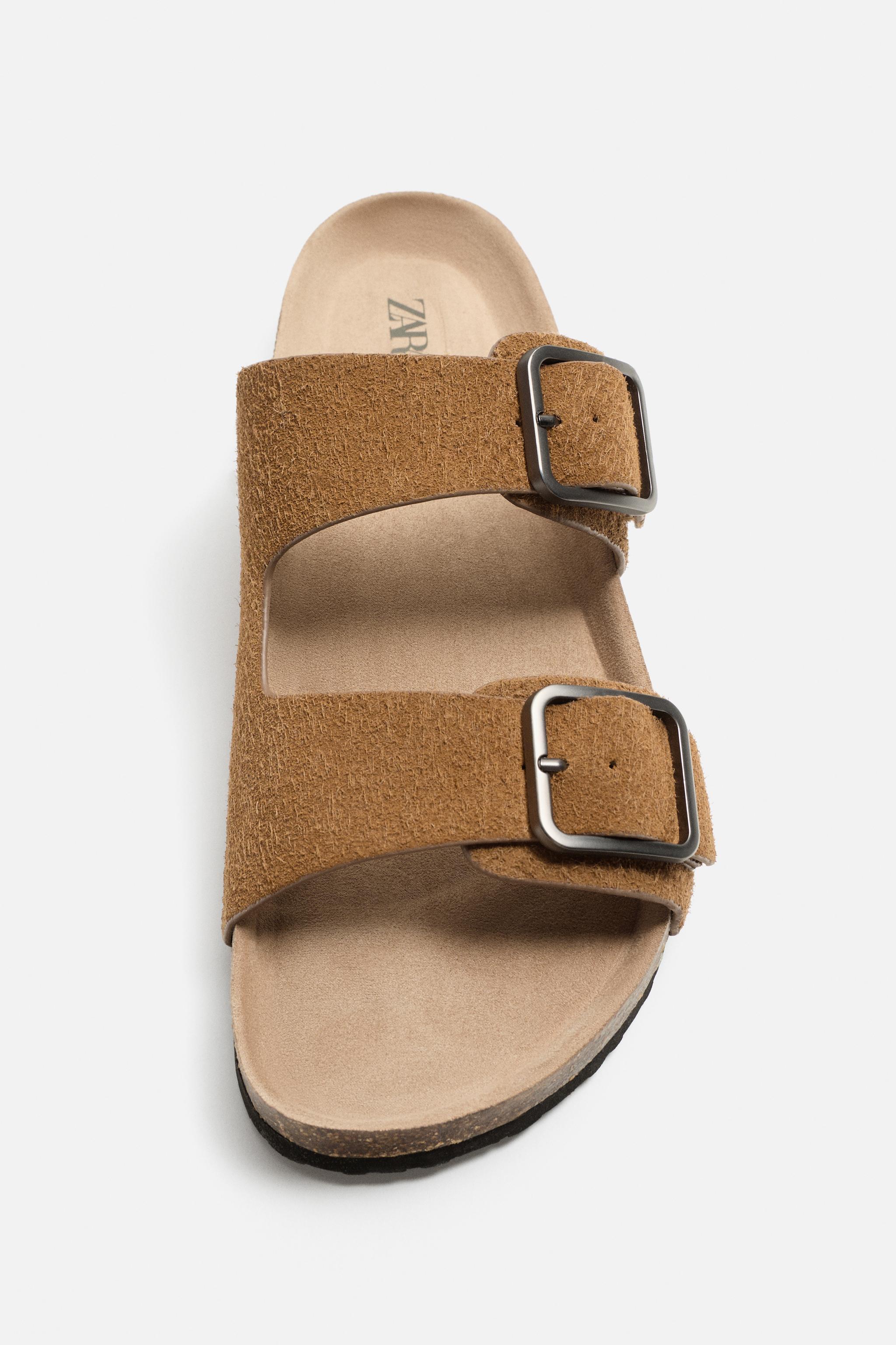 DOUBLE BUCKLE LEATHER SANDALS Product Image