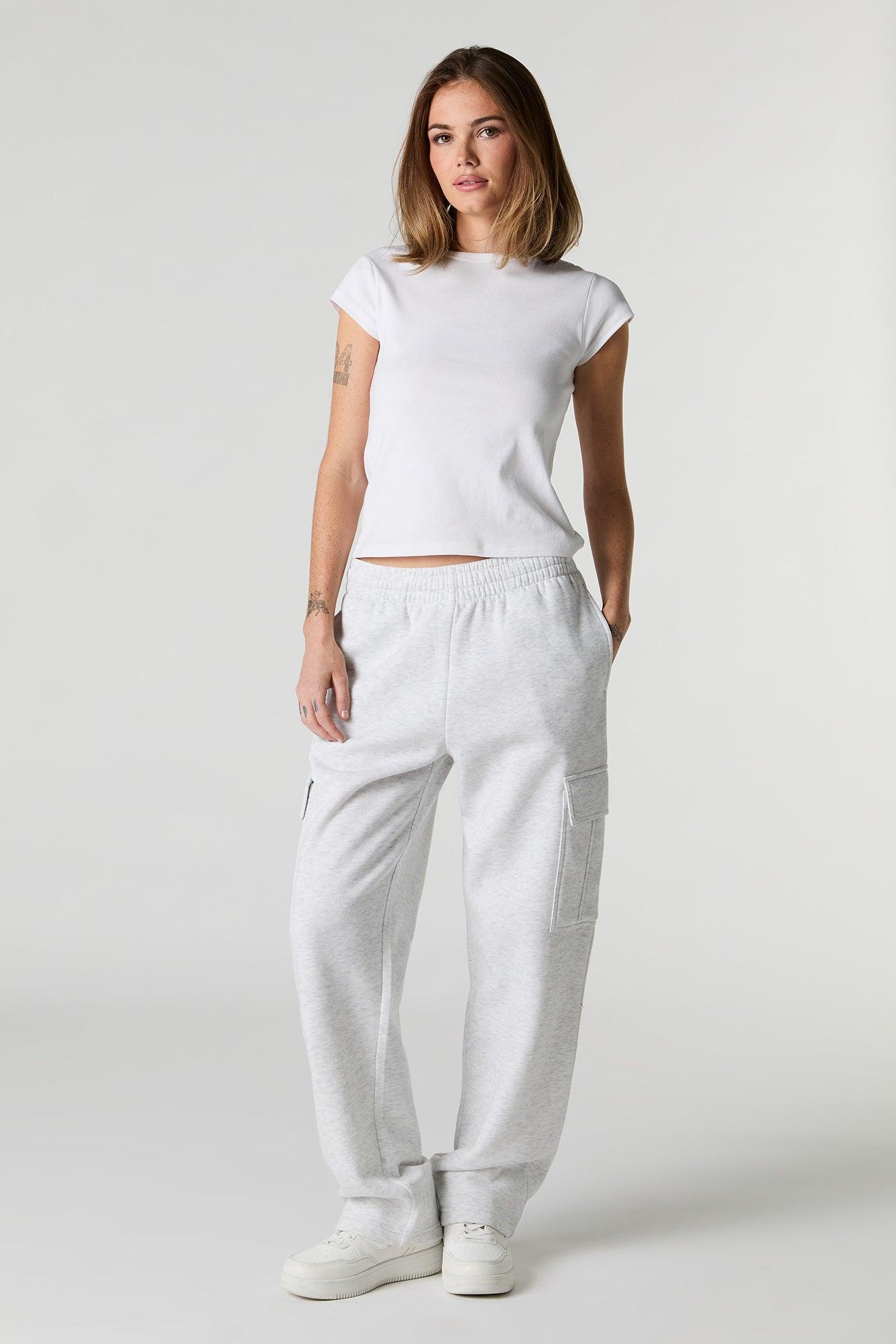 Solid Fleece Wide Leg Cargo Sweatpant Female Product Image