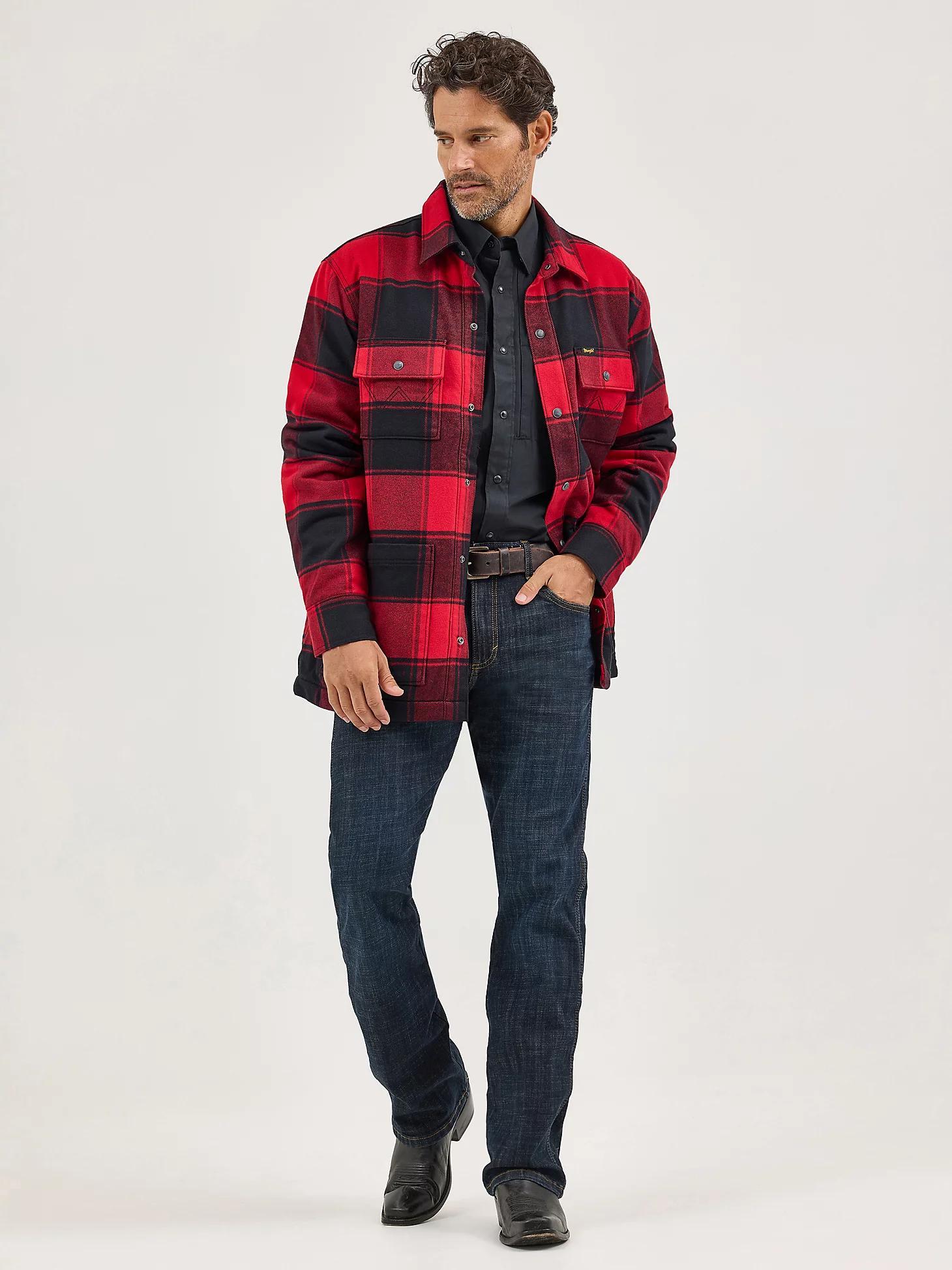 Men's Wrangler Sherpa Lined Flannel Snap Shirt Jacket Buffalo Product Image