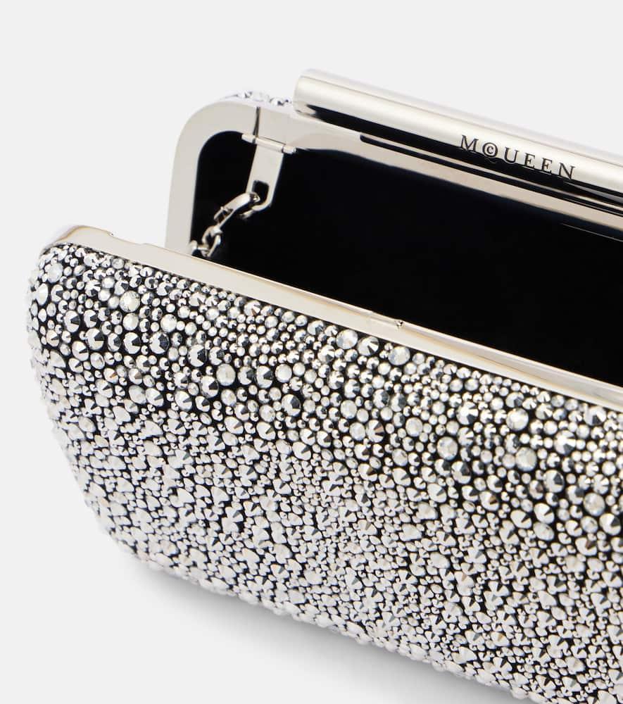 ALEXANDER MCQUEEN T-bar Crystal-embellished Leather Box Clutch In Silver Product Image