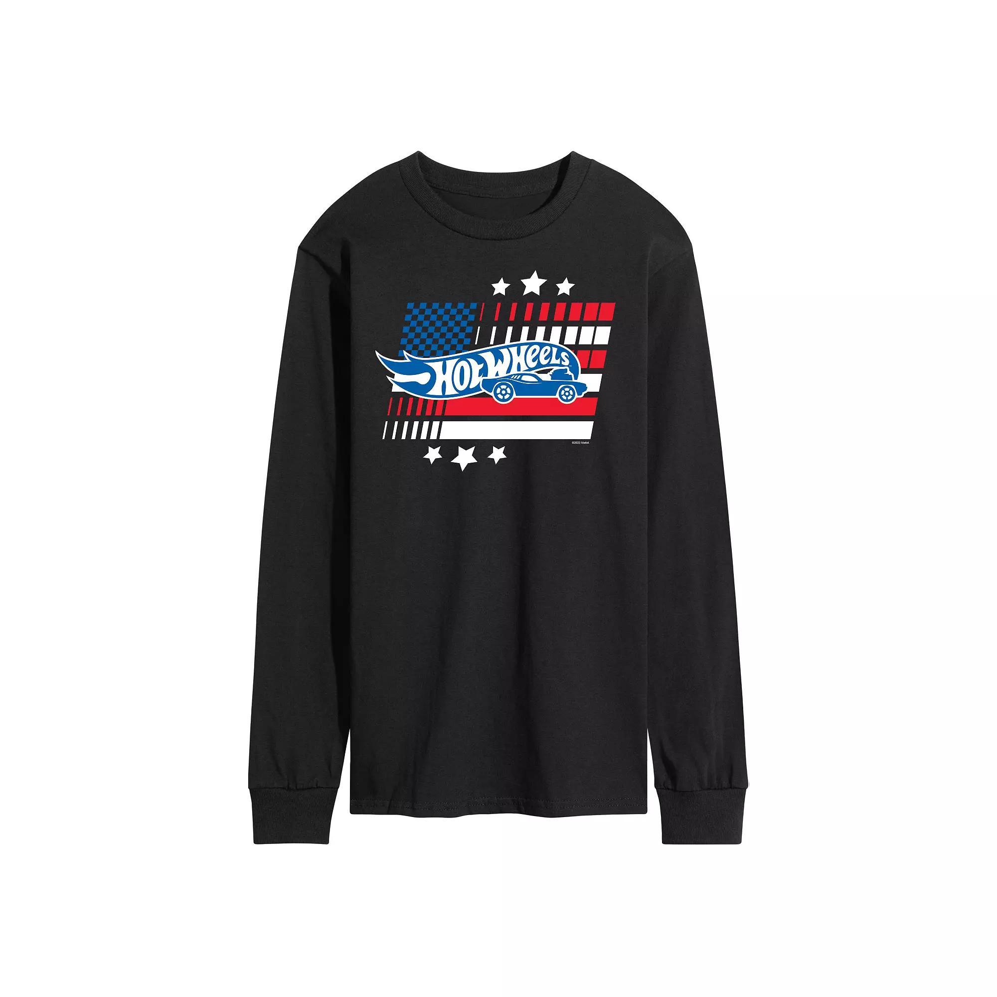 Men's Hot Wheels Logo Flag Long Sleeve Graphic Tee, Size: XXL, Black Product Image