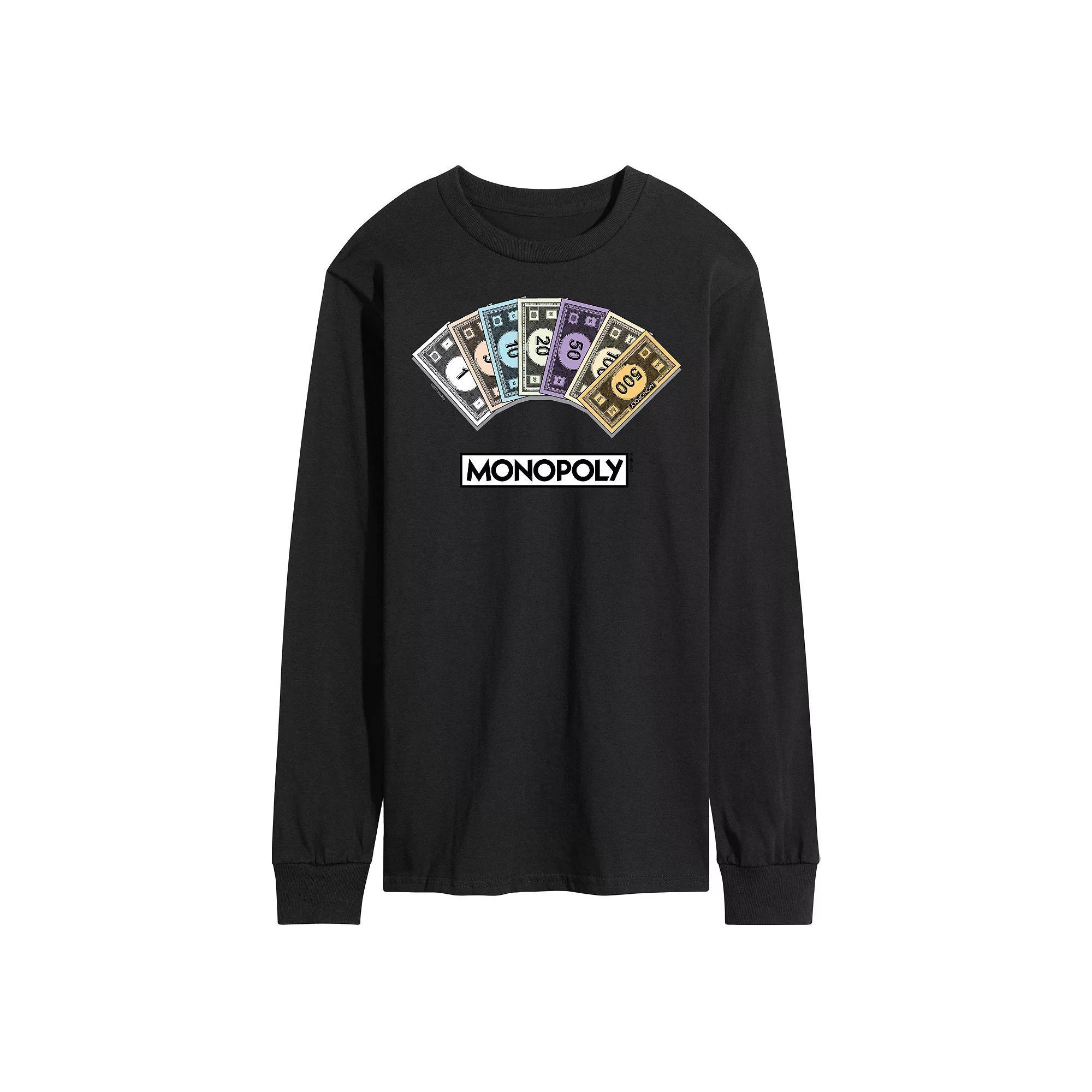 Men's Monopoly Money Stack Long Sleeve Graphic Tee, Size: XL, Black Product Image