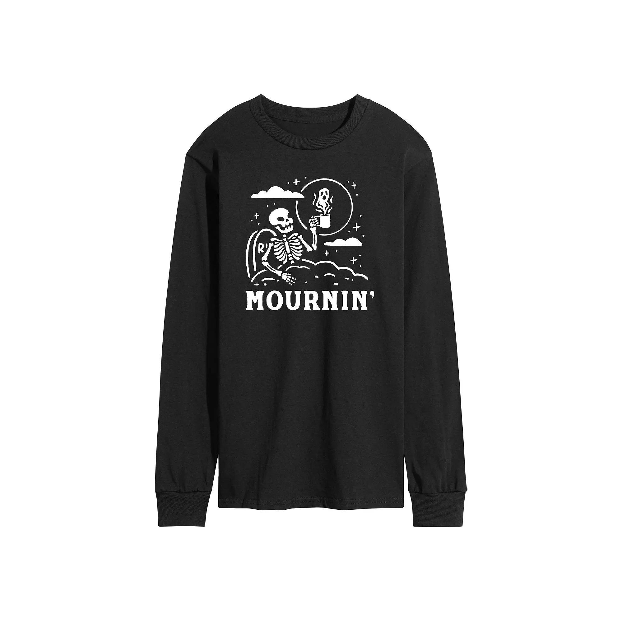 Men's Mournin Skeleton and Coffee Long Sleeve Graphic Tee,  Product Image