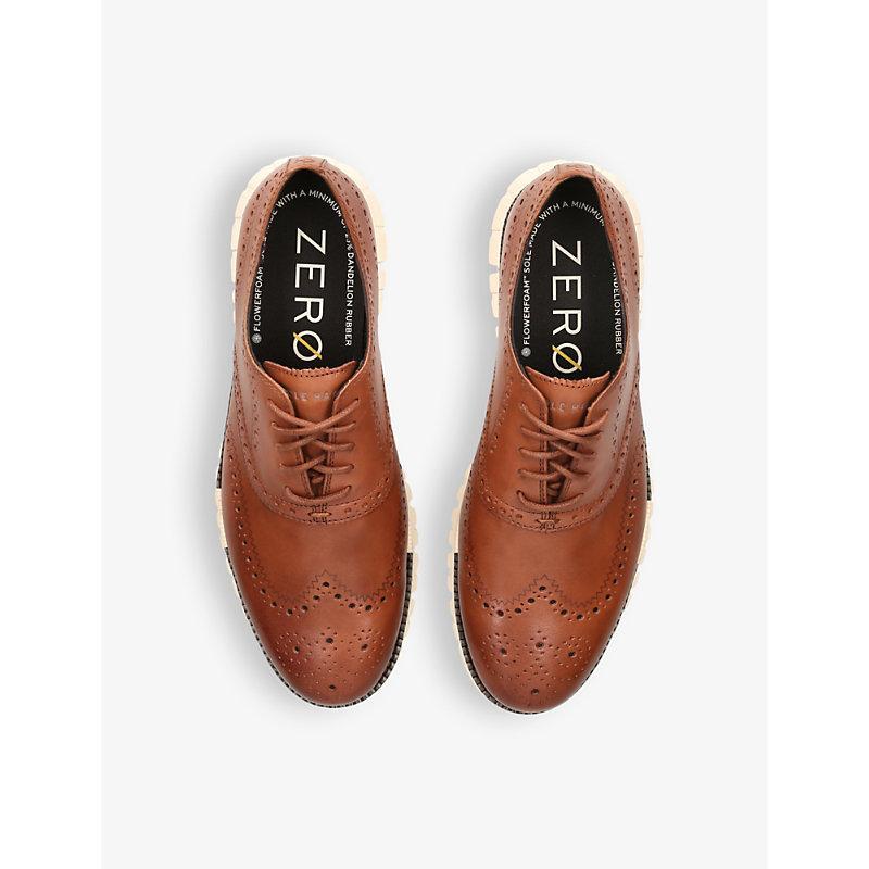 COLE HAAN Mens Tan Zerøgrand Wingtip Leather Oxford Shoes In British Tan-ivory Product Image