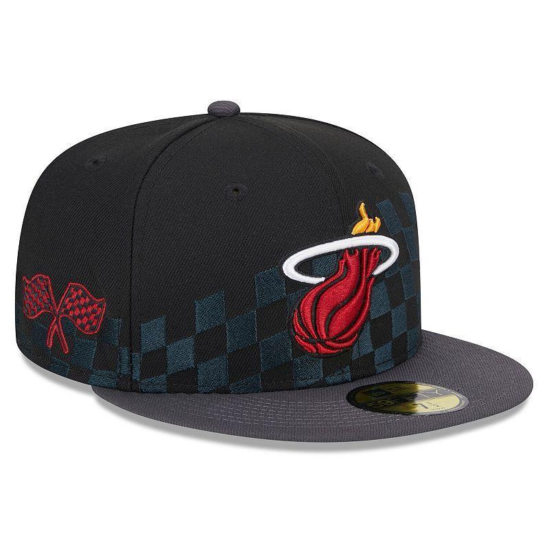 Mens New Era Miami Heat Rally Drive Checkerboard 59FIFTY Crown Fitted Hat Product Image