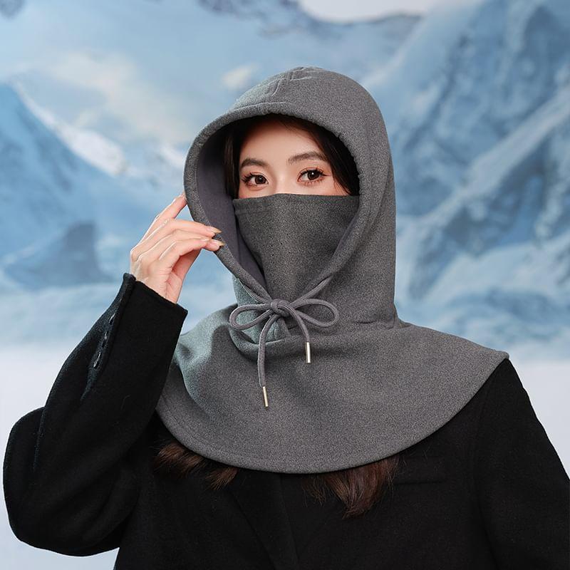 Drawstring Plain Hooded Scarf Product Image