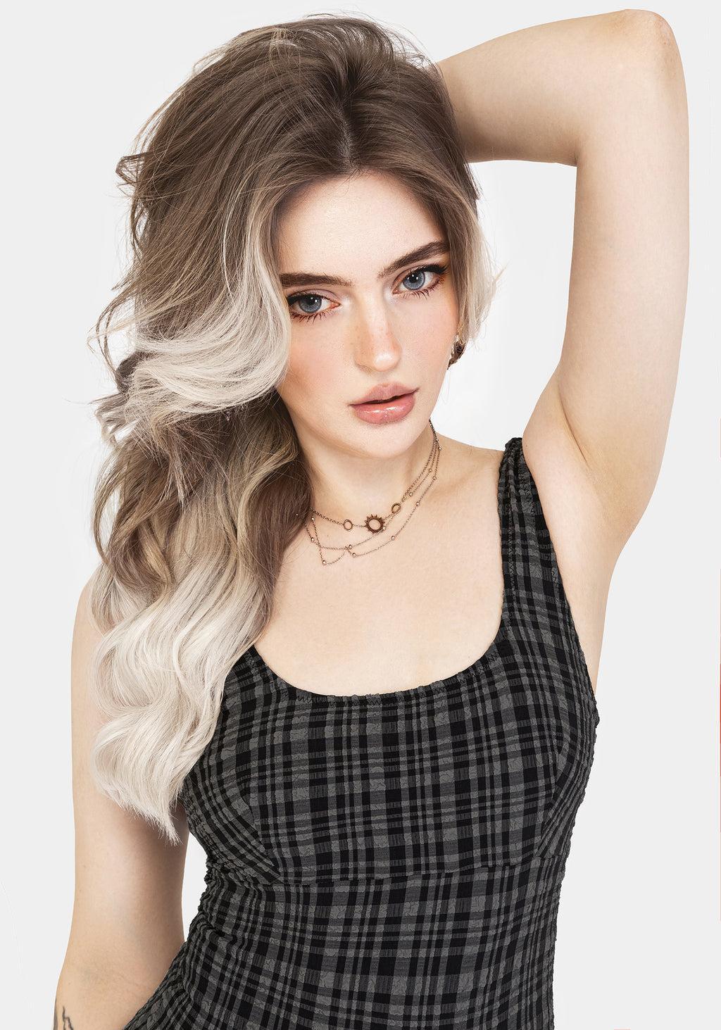 Slate Textured Check Square Neck Swimsuit Product Image