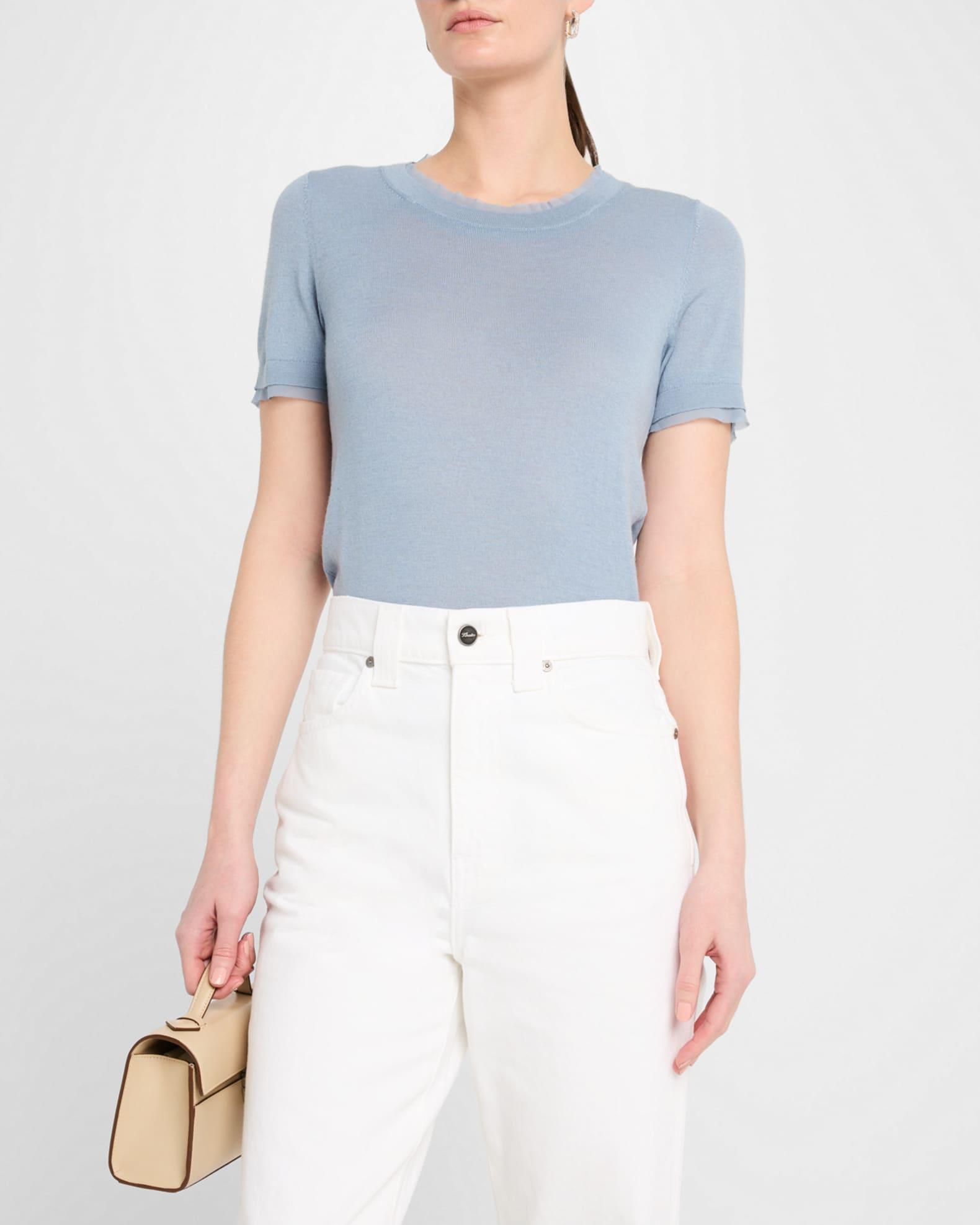 Crewneck Chiffon-Trim Sweater Product Image