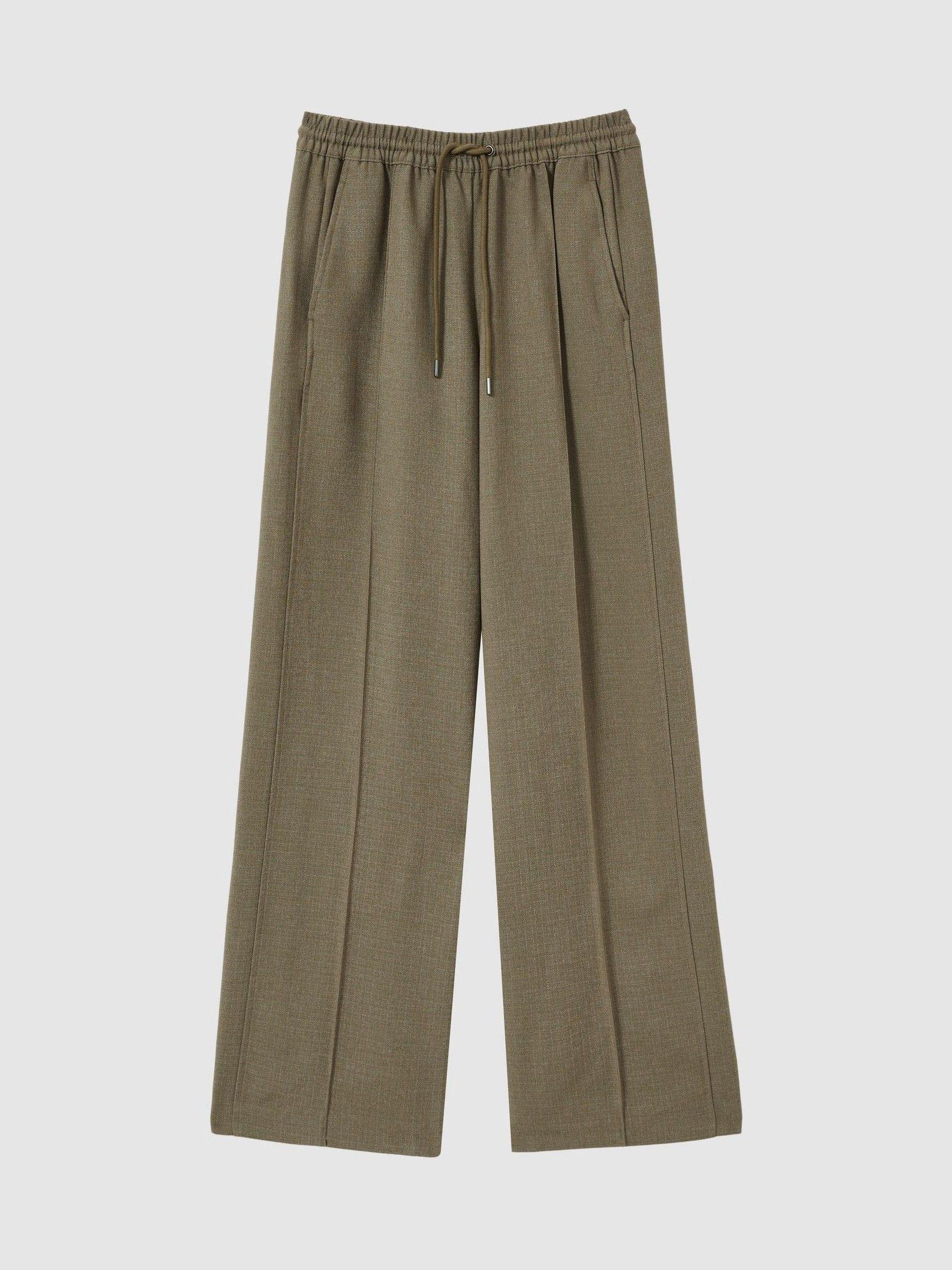 Wide-Leg Drawstring Trousers in Khaki Product Image