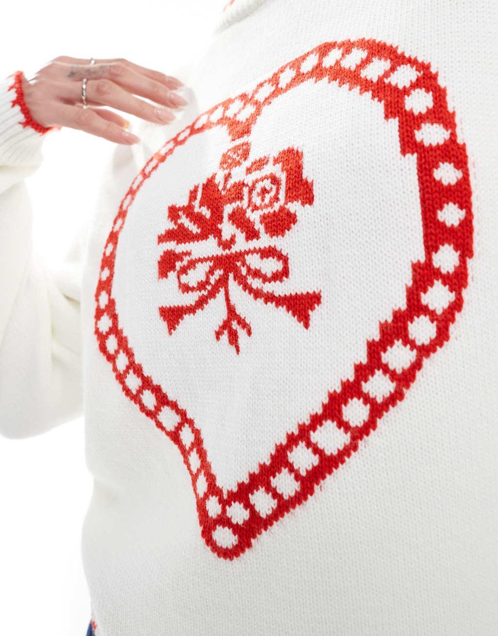 Miss Selfridge heart blanket stitch oversized knit sweater Product Image