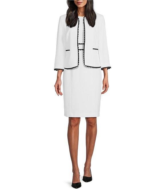 Kasper Pique Scalloped Trim Coordinating Cardigan Jacket Product Image