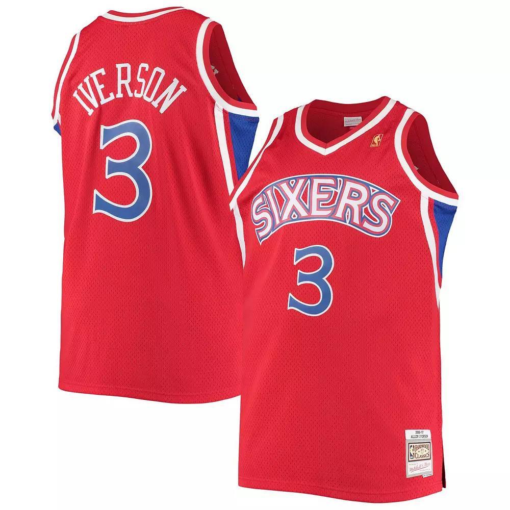 Men's Mitchell & Ness Allen Iverson Red Philadelphia 76ers Big & Tall Hardwood Classics Swingman Player Jersey,  Product Image