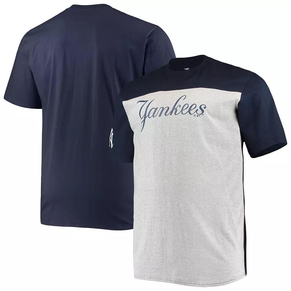 Men's Fanatics Branded Navy/Heathered Gray New York Yankees Big & Tall Colorblock T-Shirt, Size: XLT, Blue Product Image