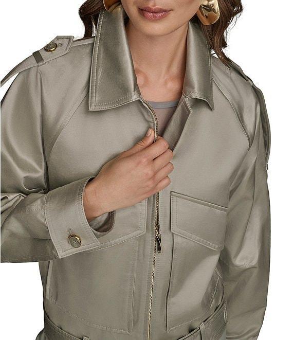 Donna Karan Satin Belted Point Collar Long Sleeve Jacket Product Image