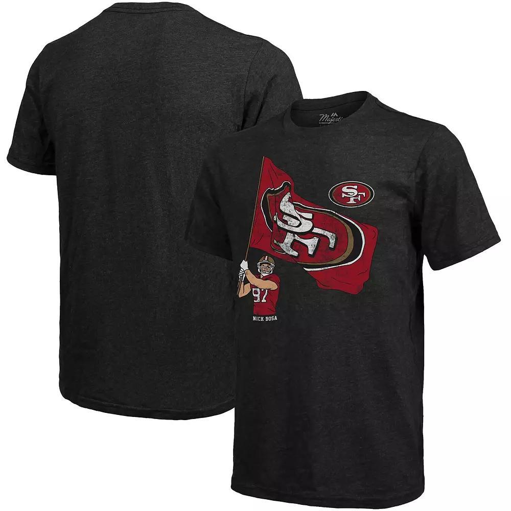 Men's Fanatics Branded Nick Bosa Black San Francisco 49ers Tri-Blend Player Graphic T-Shirt, Size: Small Product Image