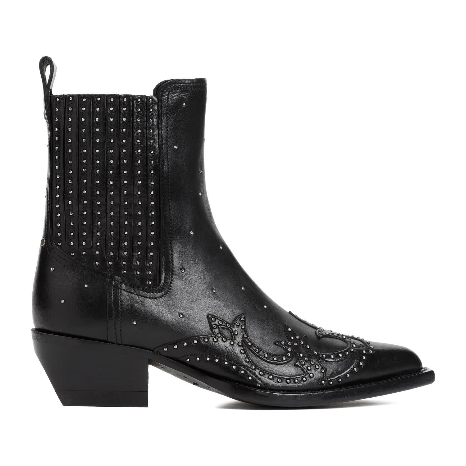 GOLDEN GOOSE Debbie Beatles Studded Leather Boots In Black Product Image