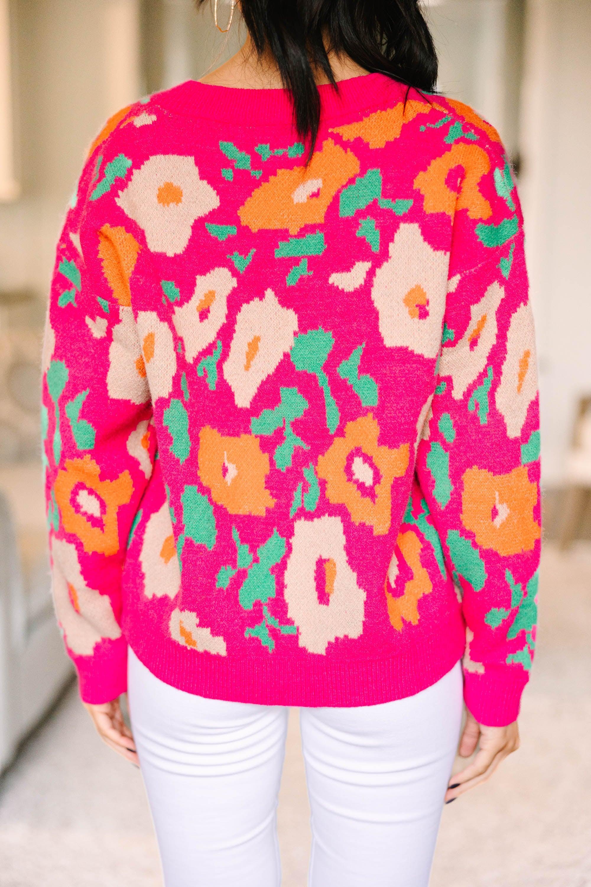 Always On The Move Hot Pink Floral Cardigan Female Product Image