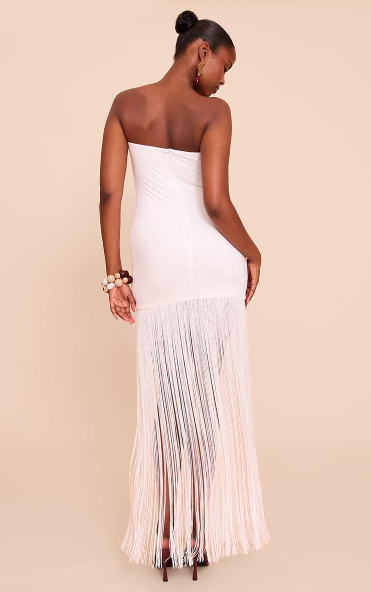 Cream Soft Touch Bandeau Fringe Maxi Dress Product Image