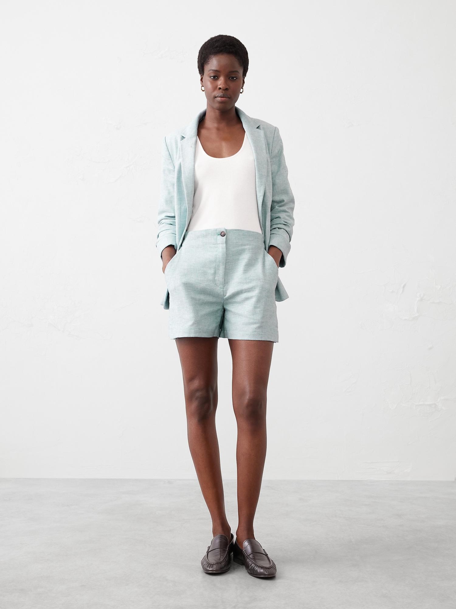 Linen-Blend Herringbone E-Waist Short Product Image