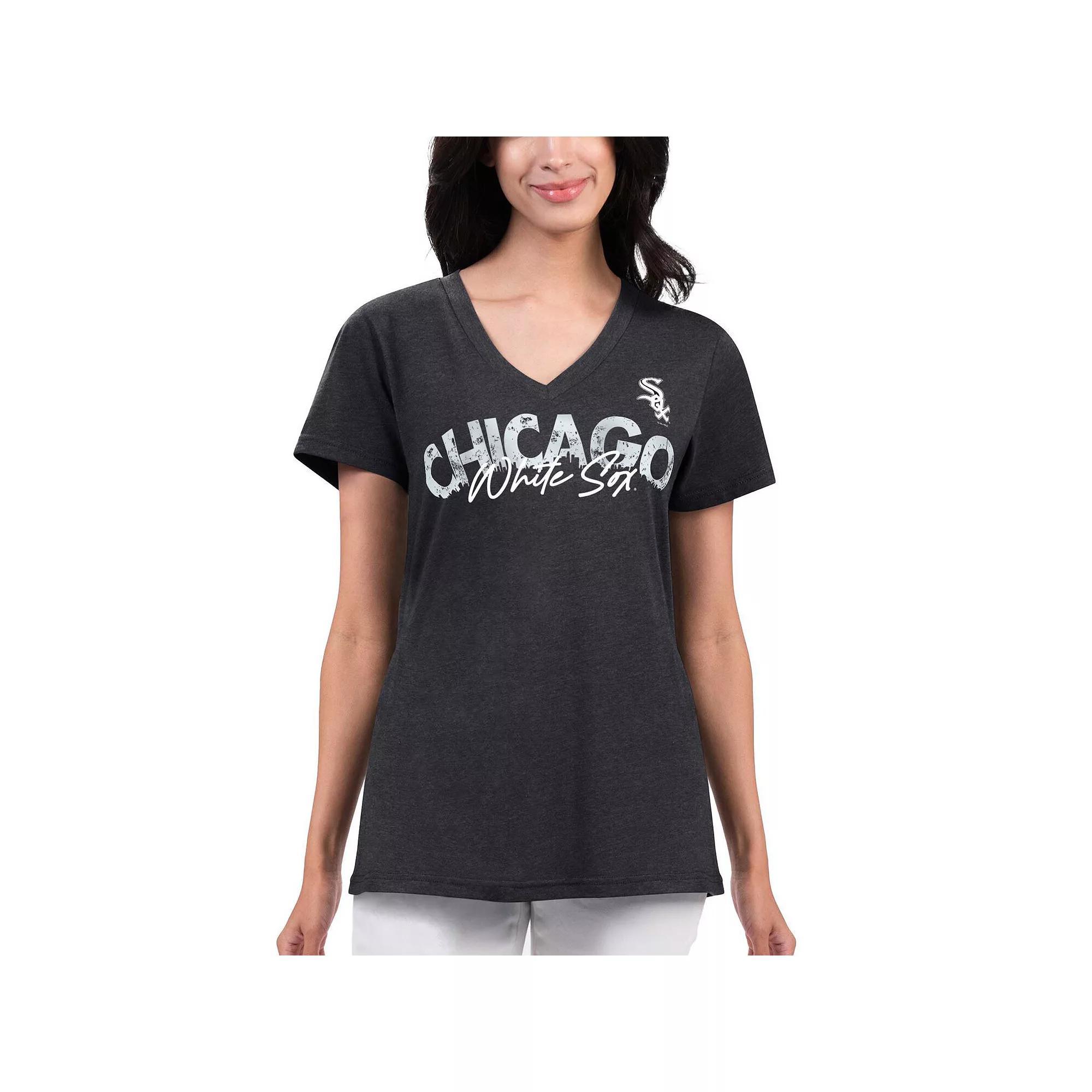 Women's G-III 4Her by Carl Banks Black Chicago White Sox Key Move V-Neck T-Shirt,  Product Image