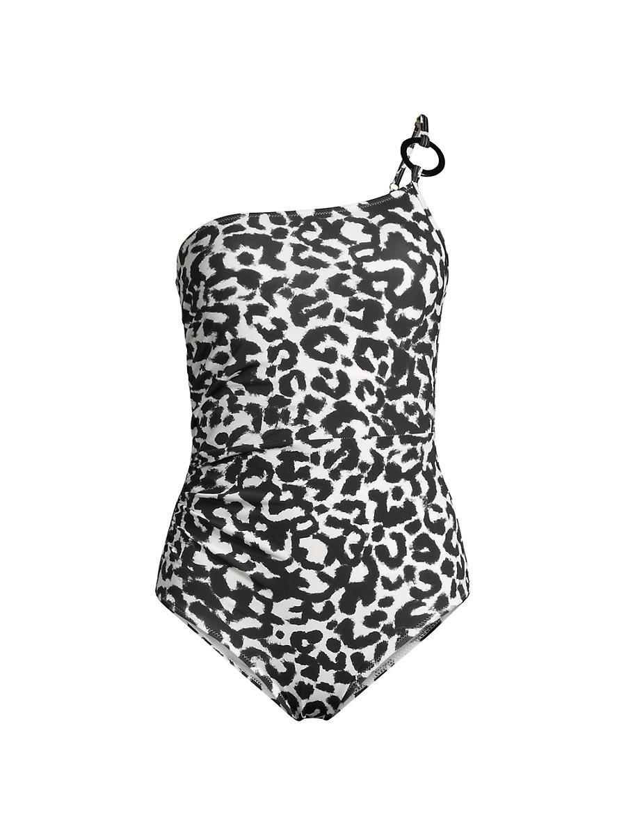 Womens Kara Leopard One-Shoulder Ring One-Piece Swimsuit Product Image