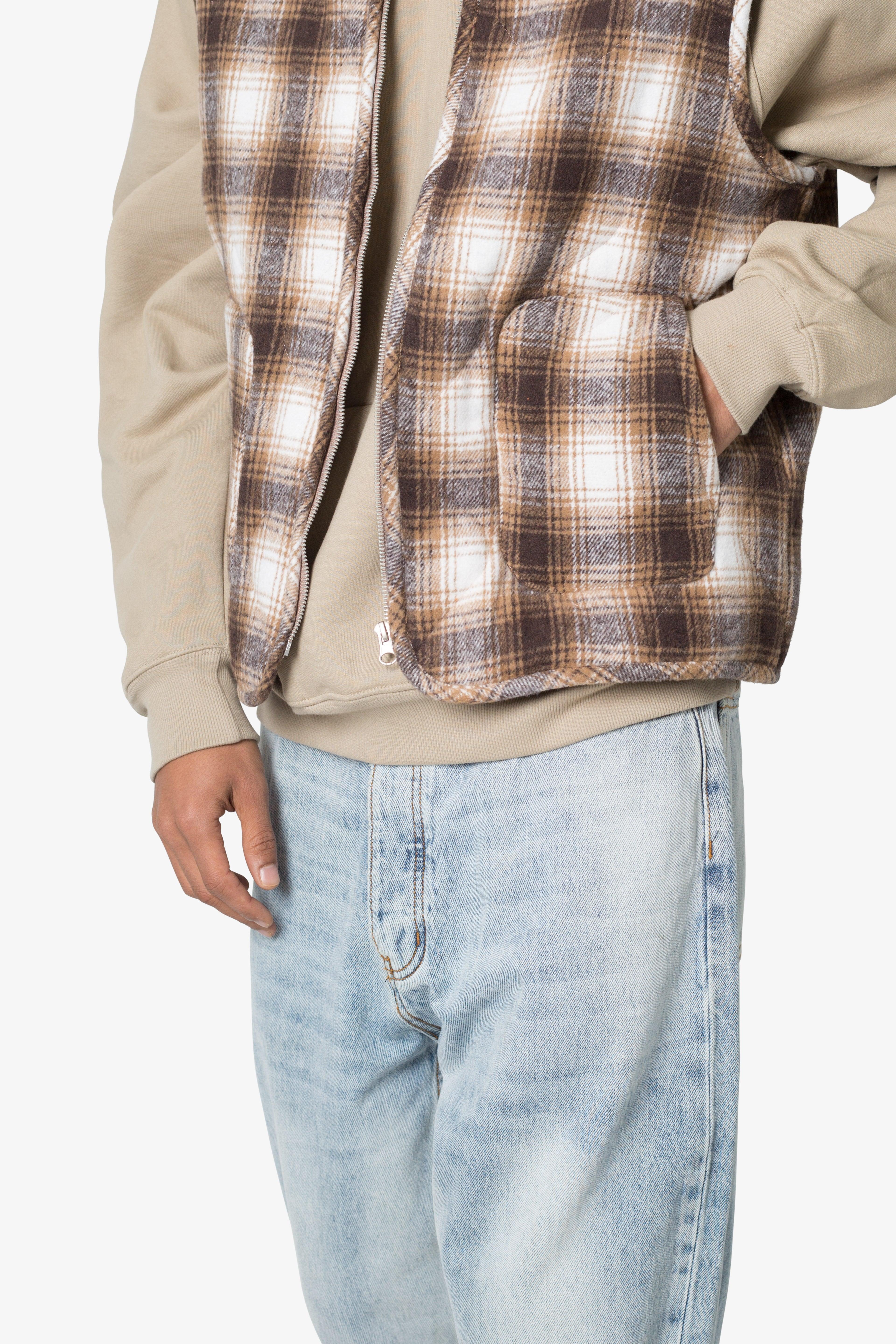 Brushed Plaid Vest - Brown/White Product Image