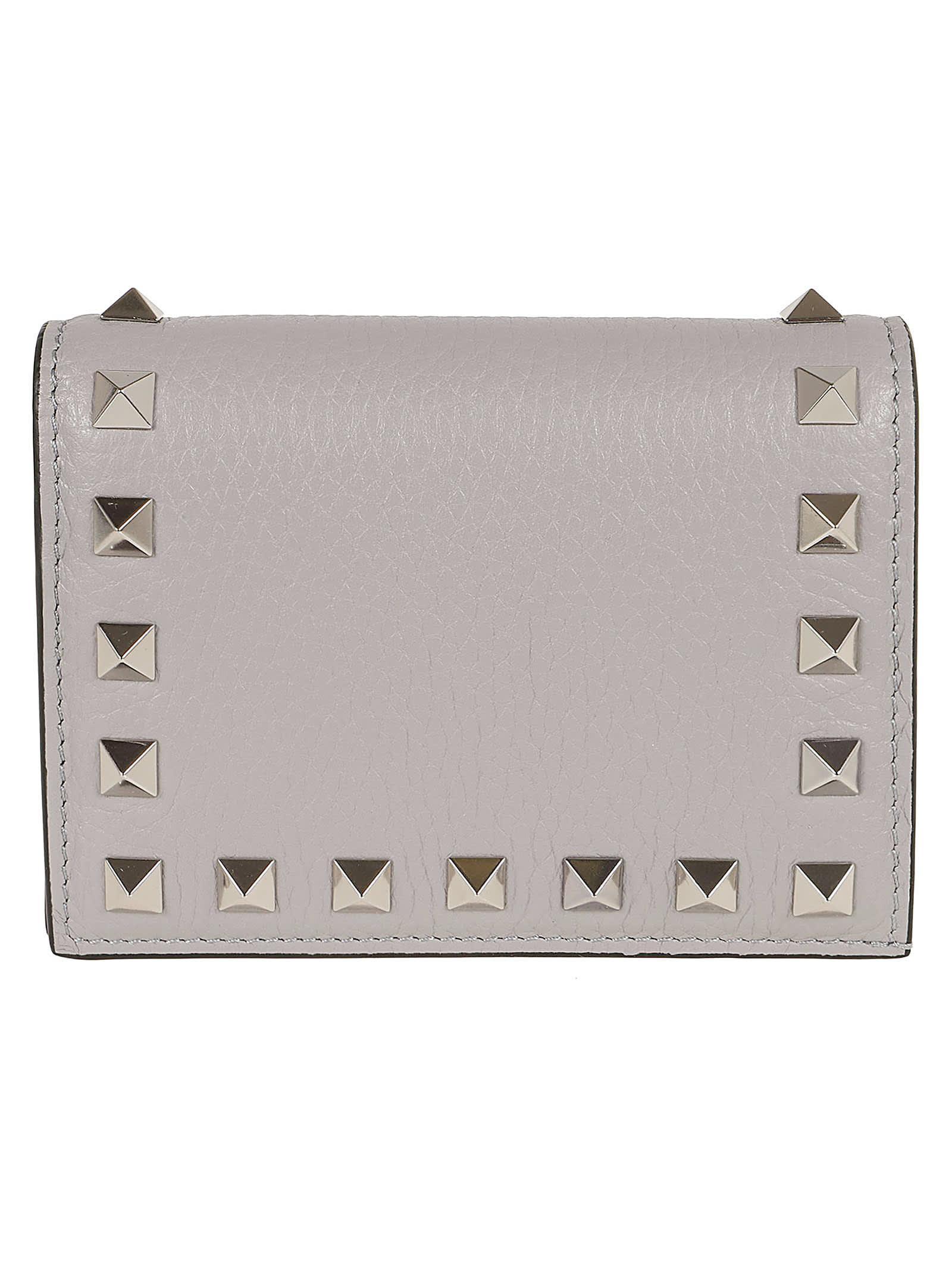 VALENTINO GARAVANI Flap French Wallet Rockstud In Grey Product Image